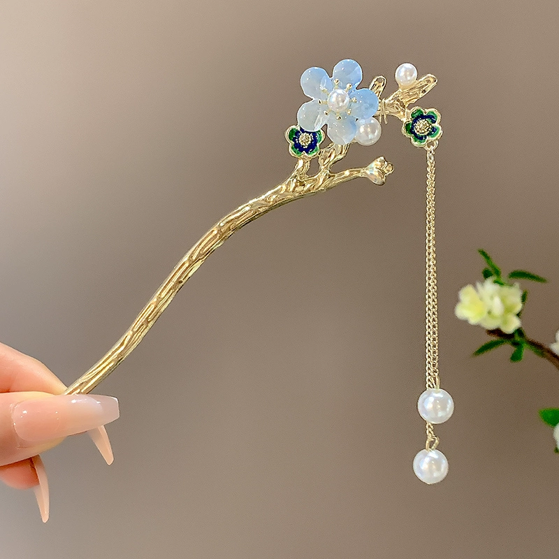 blue-single-flower-pearl-tassel-hairpin